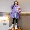 Manteau en duvet enfant fille Parkas d'hiver rembourrés en coton 8 10 12 ans mode sweat à capuche décontracté rose violet chaud vestes HKD230725