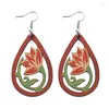 Boucles d'oreilles pendantes découpe bois Lotus fleur larme pour les femmes léger fleur demoiselle d'honneur bijoux en gros