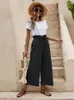 Women's Pants Women Summer Cotton Linen Wide Leg Beach Long High Waist Loose Trousers Retro Straight Vintage Lace Up Solid Ladies