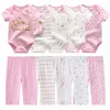 Clothing Sets Unisex 6 9 10Pieces Cotton Born Bodysuits Pants Baby Girl Clothes Cartoon Print Short Sleeve Boy Bebes 230724