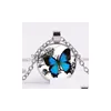 Pendant Necklaces Blue Purple Magic Butterfly Necklace Beautif Insect Flowers Glass Gem Long Chain Handmade Jewelry Drop Delivery Pend Dh1J7