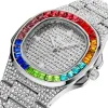 Färg Diamond Square Kvinnor Herrkvarts Titta på vattentät isad Hip Hop All Diamond Luxury Fashion Dress Watch Silver Rose 290e