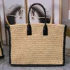 Saco de compras feminino Lafite Grass Weave Tote Rive Gauche Bolsas Bolsa Snap-Fastener Letras bordadas Alça de couro Bolsa de praia de verão