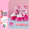 Patins em linha patinação em linha 4 rodas esporte deslizante crianças crianças meninos meninas iniciante patins ajustáveis com capacete joelheiras conjunto de cotoveleiras HKD230720