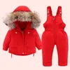 Down Coat Kids Winter Jackets For Boy Girl Children Autumn Hooded Duck Down Parka Coat Child Overalls Warm Fur Jumpsuits Baby Clothing Set HKD230725