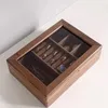 Wooden Jewelry Box with Window Bracelet Ring Display Carrying Box Real Wooden Women's Necklace Earrings Organizer Jewelry Box Gift 230725