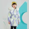 Вниз пальто холодная зима Новая толстая куртка Big Real Murs Fashion Print Теплый Parka Children White Duck Down Long Boats WZ977 HKD230725