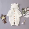 Rompers Citgeett Autumn Winter Born Baby Boys Girls Ear Stick Romper Hooded Wool Sweater Jumpsuit varm söt outfit 230724