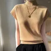 Women's Tanks Merino Wool Knitted T-shirt Summer 2023 Half Height Pullover Short Sleeve Vest Fashion Basic Solid Color Top