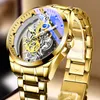 Нарученные часы мужчины смотрят скелет автоматический Quartz Gold Vintage Man Mens Watches Top Brand Luxury 230724