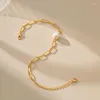 Link Armbänder Klassische barocke Kupferkette Perle vergoldet 18 Karat Echtgold Armband für Frauen Urlaub OL Party Geburtstagsgeschenk Modeschmuck