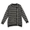 Kvinnorjackor Autumn Winter Girl Harajuku Black and White Stripes Loose Long Sleeve Thick Fashion Cardigan Stick Coat