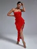 Casual Dresses Maxi Long Party Dress Women Ruffle Red BodyCon Elegant Sexy Strapless Birthday Evening Club Outfits Summer 2023