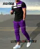 Mens Tracksuits Men Purple Stripe Multicolour Tracksuit 2 Piece Sets TshirtsPants Man Outfit Summer Suit Print Casual Sportswear Clothes 230724