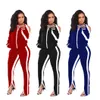 Vrouwen winter trainingspakken lange mouwen outfits gestreepte jas + split broek twee 2 Delige Set Plus size S-2XL Casual zwarte trainingspakken