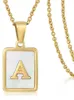 Edelstahl-Muschel-Buchstaben-Halskette für Damen, quadratisch, Titanstahl, Initiale mit englischem Alphabet, Anhänger, Pullover-Kleidungskette, bitte beachten Sie den Buchstaben