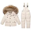 Down Coat Children Duck Down Jacket Jumpsuit -30 Winter Kids Snowsuit Overalls For Boy Ski Suit Girl Toddler Baby Fur Coat 2-5 Years HKD230725