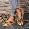 Talltor 2023 Kvinnors tryckta tofflor Retro Clip-Toe Non-Slip Flat Beach Slippers Handmade Hemp Rope One Pedal Flip Flop Plus Size 3542 L230725