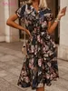 Temel Sıradan Elbiseler S. Flavor Kadın Baskılı Kısa Kollu Yaz Elbisesi Zarif Tek Göğüs Bohem A-line Elbise Plaj Stili 230724