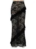 Skirts RDMQ 2023 Floral Lace Skirt For Women See-Through Black Maxi Vintage Hollow Out Stretch Ruffled Y2k Summer