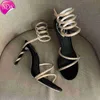 Rene Caovilla Margot装飾されたSiede Sandals Snake Strass Stileetto Heel Invindence Shoes women high Heeled Luxury Designers Ankle Wraparound Shoe Facth