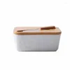 Plates Ceramic Butter Box With Wood Cover And Knife Nordic Kitchen Keeper Plate Storage Tray Cheese Container Dish
