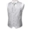 Gilets pour hommes 5PCS Designer Hommes Costume De Mariage Gilet Argent Paisley Jacquard Folral Soie Gilet Cravate Broches Gilet Ensemble Barry.Wang Groom 230724