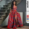 Vestidos casuais Europa e Estados Unidos Estampa de penas explosivas Alça para usar Vestido africano Estilo étnico Feminino Sexy Fenda Longa