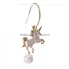 Charm ins Animal Series Girls Fashion Wild Unicorn Pełne cyrkon wykwintne kolczyki dla kobiet prezenty popularna biżuteria Downot Dhbj0