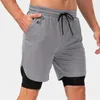 Shorts de corrida masculino elástico de camada dupla com bolso moletom jogger fitness academia treino casual roupa ativa