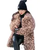 Manteau en duvet fourrure de renard manteau imprimé léopard manteau de fourrure pour enfants long pardessus 2022 manteau de fourrure d'imitation pour enfants moyen long manteau de revers épais HKD230725