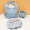 Bols bébé Silicone vaisselle ensemble assiette à manger avec ventouse antidérapant soucoupe bol bavoirs cuillère fourchette Sippy tasse enfants formation plats