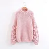 Women's Sweaters 2023 Hand Knitted Sweater Women Winter Pullover Lantern Long Sleeve Turtleneck Jumper Sueter Mujer