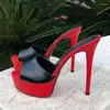 Ahhlsion الصنادل المصنوعة يدويًا نساء البغال تنزلق على Sexy Shiletto Heeled Peep Toe Classics Black Party Shoes US بالإضافة إلى الحجم