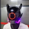 Party Masks Samurai Helmet Party Light Bar Halloween Carnival Full Face LED Cyberpunk Helmet