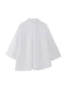 Dames Blouses Tops Shirts Dameskleding 2023 High Street Fashion 3/4 mouw Asymmetrische zoom Geplooid overhemd Revers Knop omhoog Ruimvallend Wit