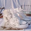 Dress Shoes Original Butterfly Flower High top Canvas Sweet Lace up Women s White Inner Height increasing Vulcanized l230724