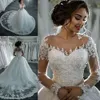 Wedding Dresses Ivory Bridal Gowns White New Plus Size Formal Ball Gown Tulle Applique Custom Beaded Button Zipper O-Neck Long Sleeve Illusion