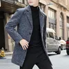 Herrjackor Men Windbreaker Classic Autumn Winter Mid-Längd Solid Color Thicked Woolen Blazer Coat Soft Padded Jacket