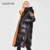 Dames donsparka's JAZZEVAR dames nieuwe stijl zilver verlengd dik donsjack Europese mode winterjas tot over de knie HKD230725