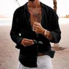 Men's Casual Shirts Vintage Cotton Linen Breathable Beach Style Shirt Classic Solid Button Lapel Long Sleeve Oversize Streetwear