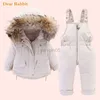 Casaco de inverno 2023 jaqueta de inverno para meninas roupas macacão de neve bebê menino sobre casaco criança ano novo conjunto de roupas parka pele real HKD230725