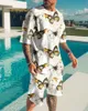 Fatos masculinos praia t-shirt de manga curta terno casual de duas peças super larga faixa terno coqueiro havaiano moda top férias essência 230724