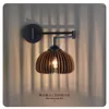 Wall Lamp Nordic Retro Swing Arm Adjustable Walnut Lampshade Bedroom Bedside Zen Room Decor LED Light Retractable Reading Sconce