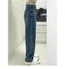 damesjeans amerikaanse vintage gewassen recht gebleekt vrouwelijk voor dames baggy losse casual streetwear hoge taille denim broek blauw