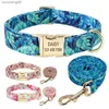 Personalized Floral Dog Collar and Leash Set Custom Small Medium Large Dog Pet ID Collar Lead Flower Print Dog Engraved Collars L230620