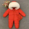 Down Coat Baby Girls Winter Down Rompers Big Real Fur Toddler Thicken Warm Jumpsuit Inner Velvet Boys Snow Jacket Coat Newborn Snowsuit HKD230725