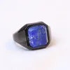 Mode Schwarz Gold Farbe Edelstahl Ring für Männer Punk Vintage Natürliche Lapis Lazuli Männlichen Schmuck Großhandel