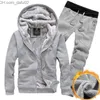 Men's Tracksuits Winter Thick Waist Pants Casual Men Set Men Sports Suits Tracksuit Hoodie Sportswear Zipper Fleece Hooded Jackets+Elastic 201201 Z230725