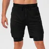 Shorts de corrida masculino elástico de camada dupla com bolso moletom jogger fitness academia treino casual roupa ativa